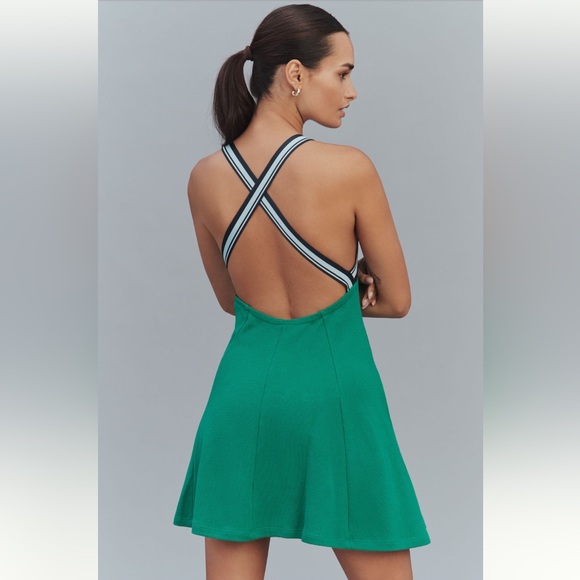 Anthropologie Kelly Green Crisscross Halter Mini Dress NWT M Athleisure Varsity - Picture 3 of 12